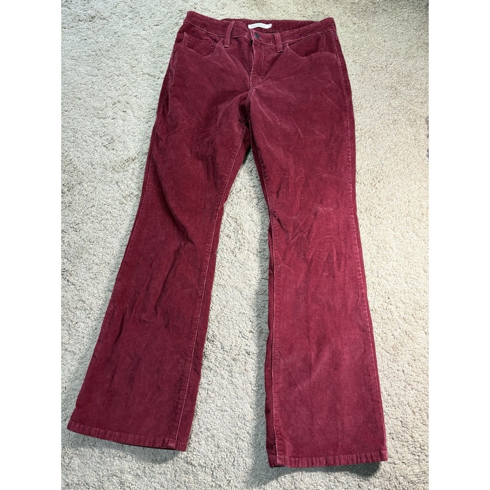 Levis Strauss 725 High Rise Bootcut Corduroy Pants Women 31 Burgundy Pockets